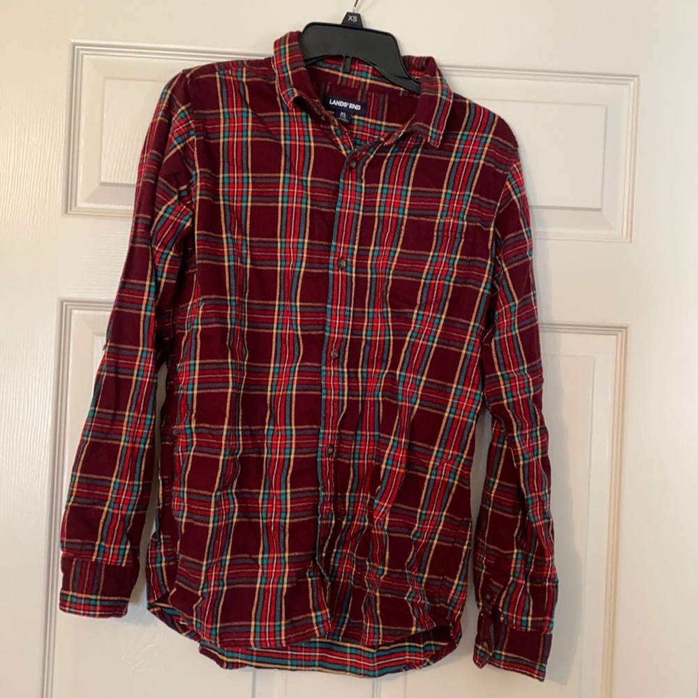 Lands’ End Boys XL 18/20 Button Down Plaid Shirt